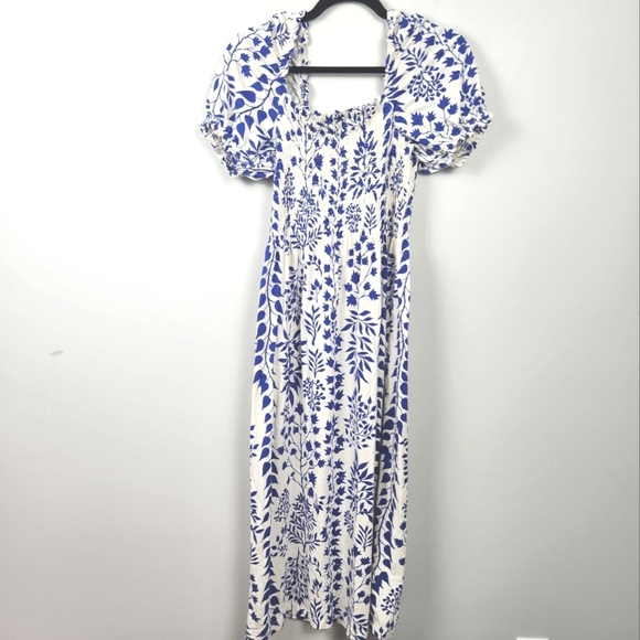 Milkmaid Coquette Girl Puff Sleeve Print Midi Maxi Dress Smockey Stretchy Size M - Picture 6 of 13